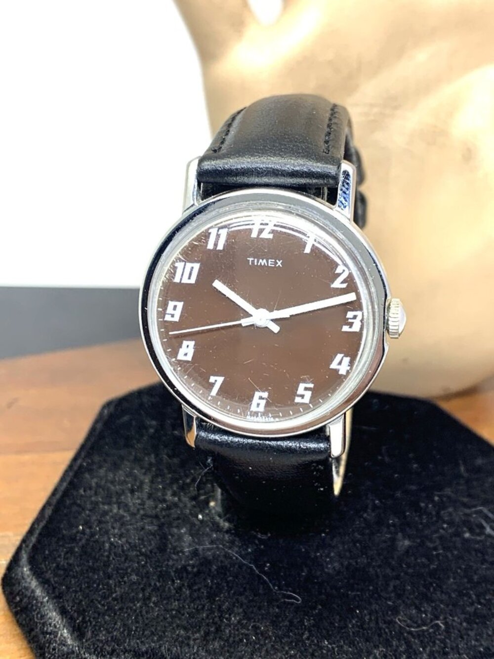 Timex Men's Watch Vintage Manual Wind Brown Dial Black Leather Strap 33mm